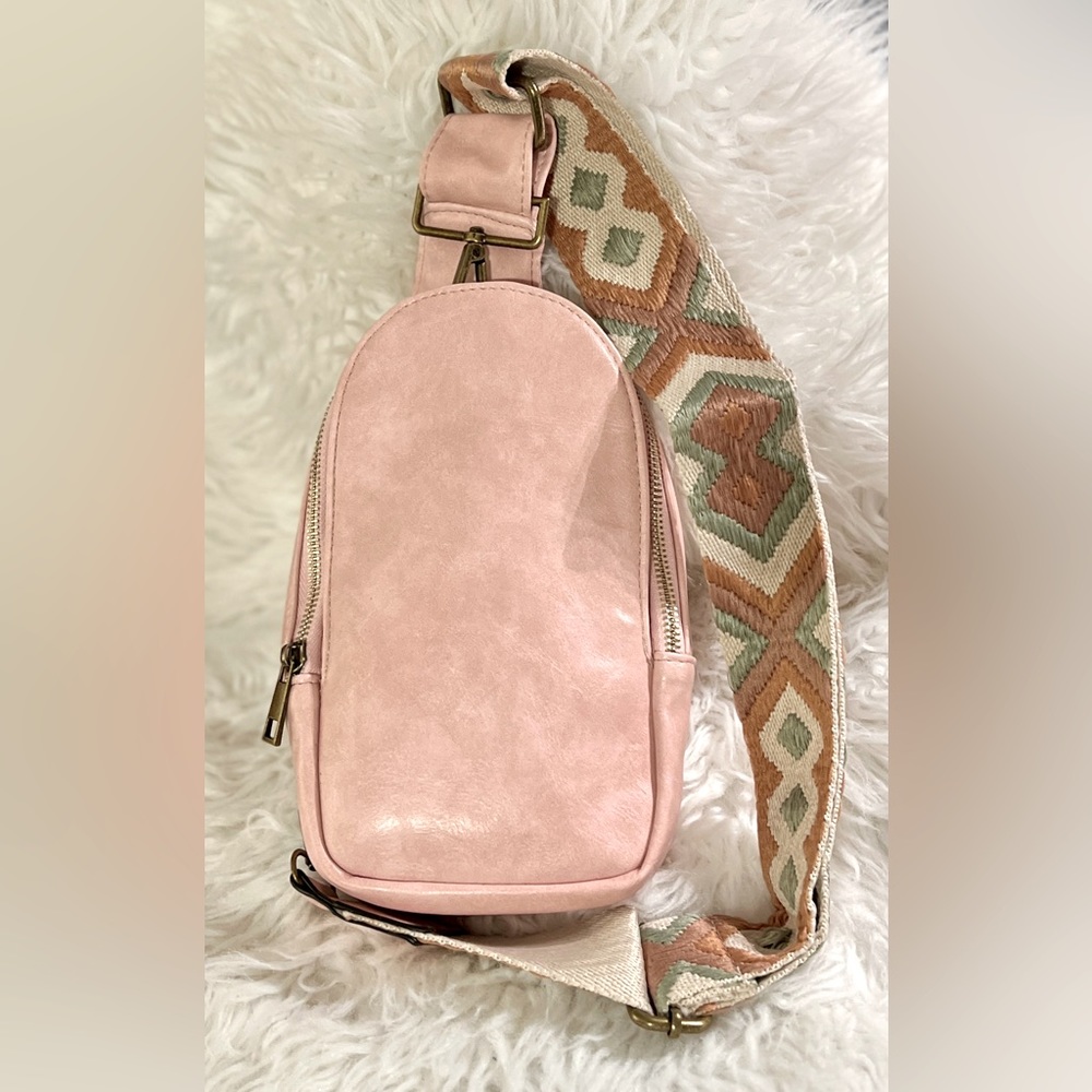 Pink Leather Crossbody Sling Bag